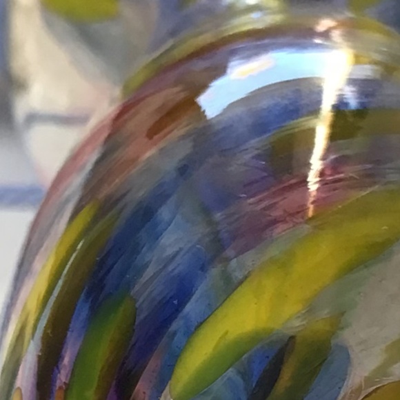 Vintage Hand Blown Glass Sock Darner End of Day Spatter Blue Yellow Pink Art - Picture 8 of 12